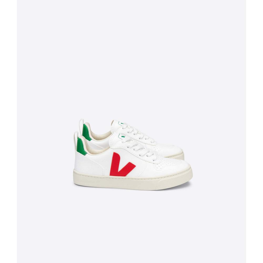 Veja V-10 LACES CWL Kids\' Sneakers White/Green/Red | CA 865YXF